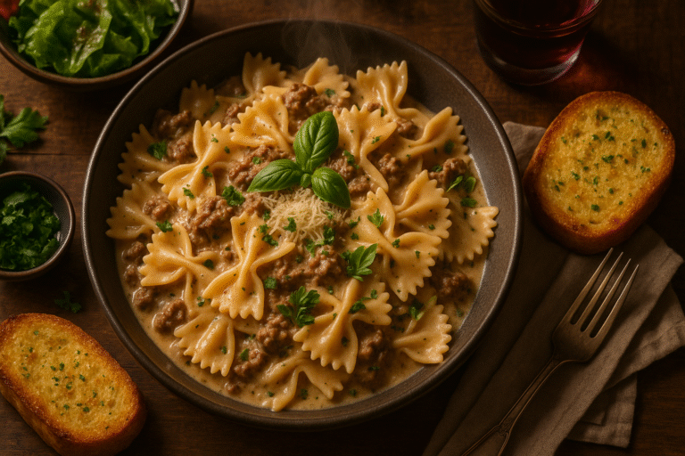 Creamy Beef and Bowtie Pasta