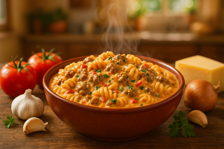 Creamy Rotel Pasta with Ground Beef