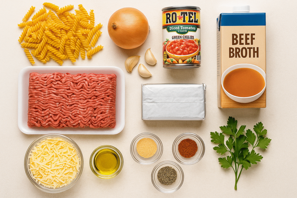 Ingredients You’ll Need Creamy Rotel Pasta with Ground Beef
