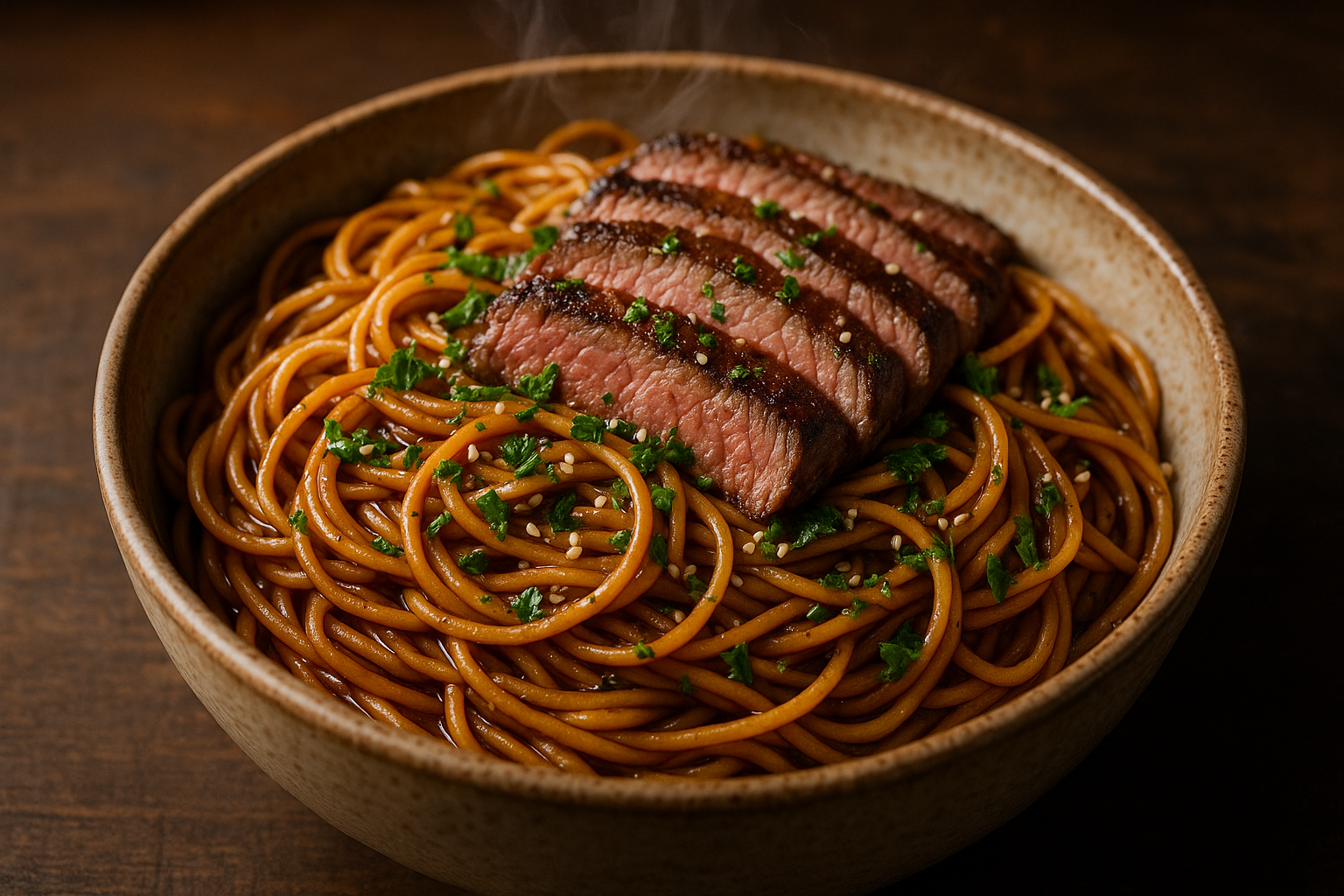 Sweet and Spicy Garlic Steak Pasta