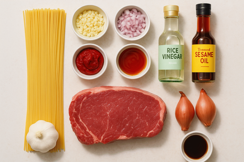 Ingredients You’ll Need Sweet and Spicy Garlic Steak Pasta