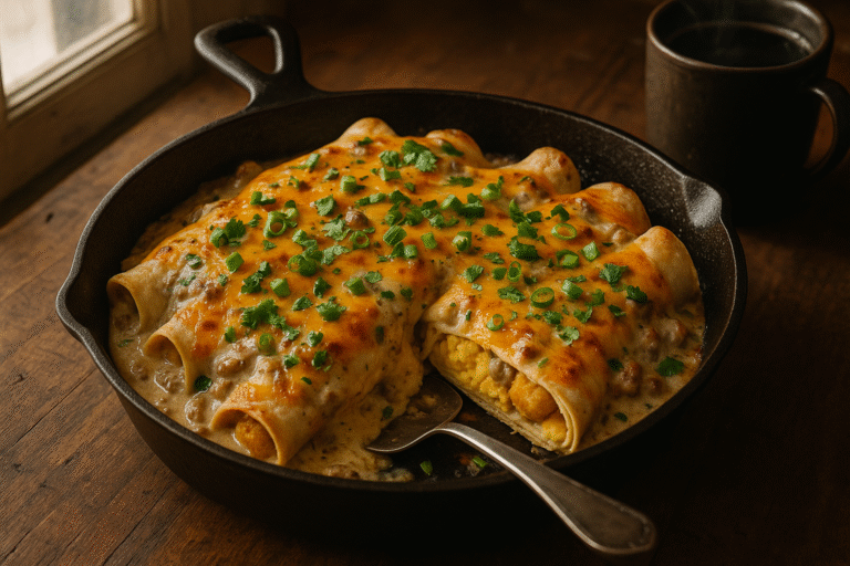 Southern Breakfast Enchiladas with Sausage Gravy